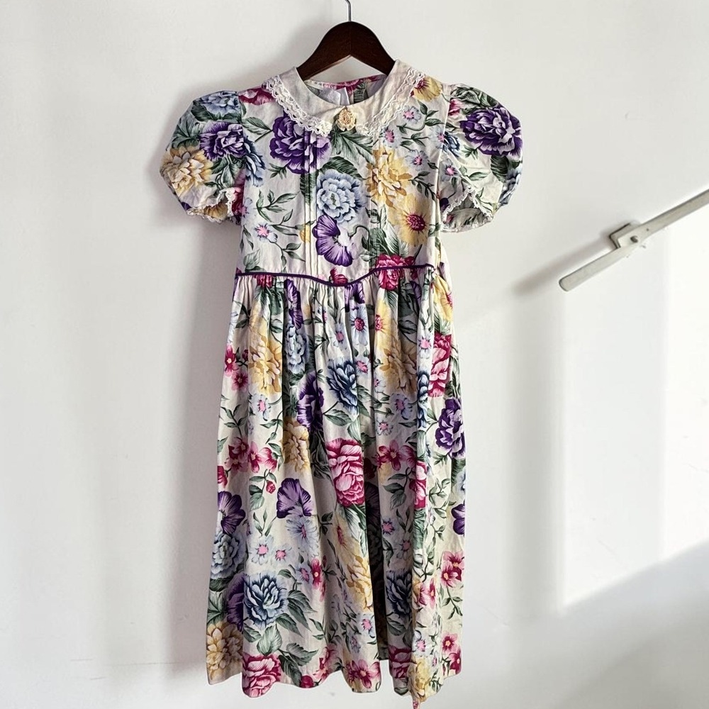 Vintage Floral Dress Petals San Francisco Girls 5/6 Multicolor Cotton Blend‎